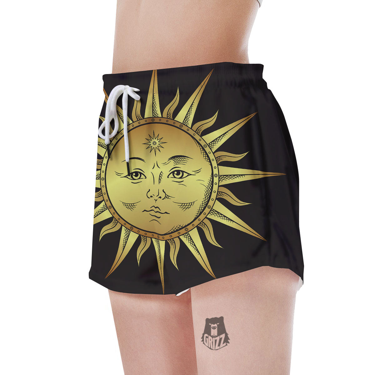 Celestial Sun Gold And Black Print Women's Shorts-grizzshop