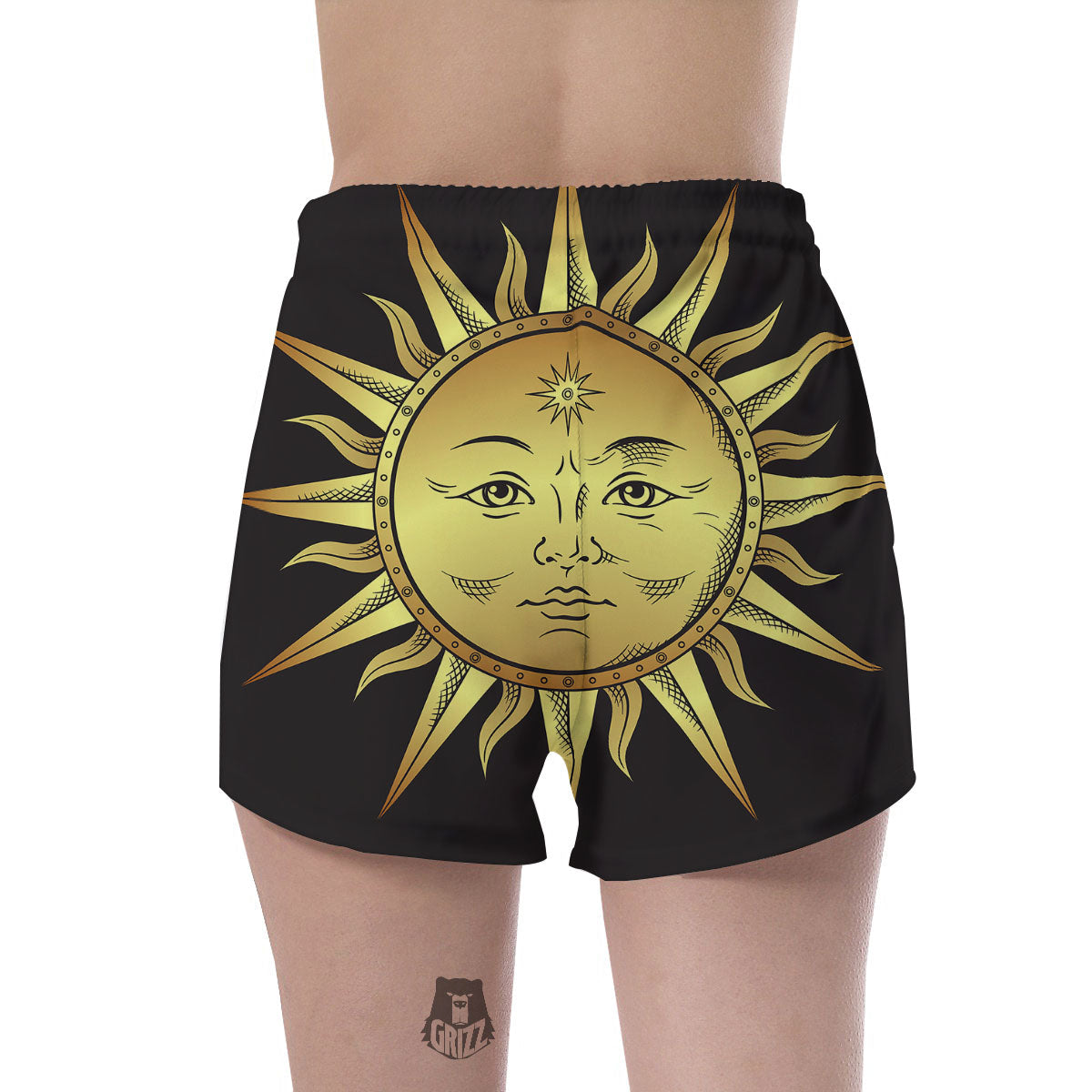 Celestial Sun Gold And Black Print Women's Shorts-grizzshop