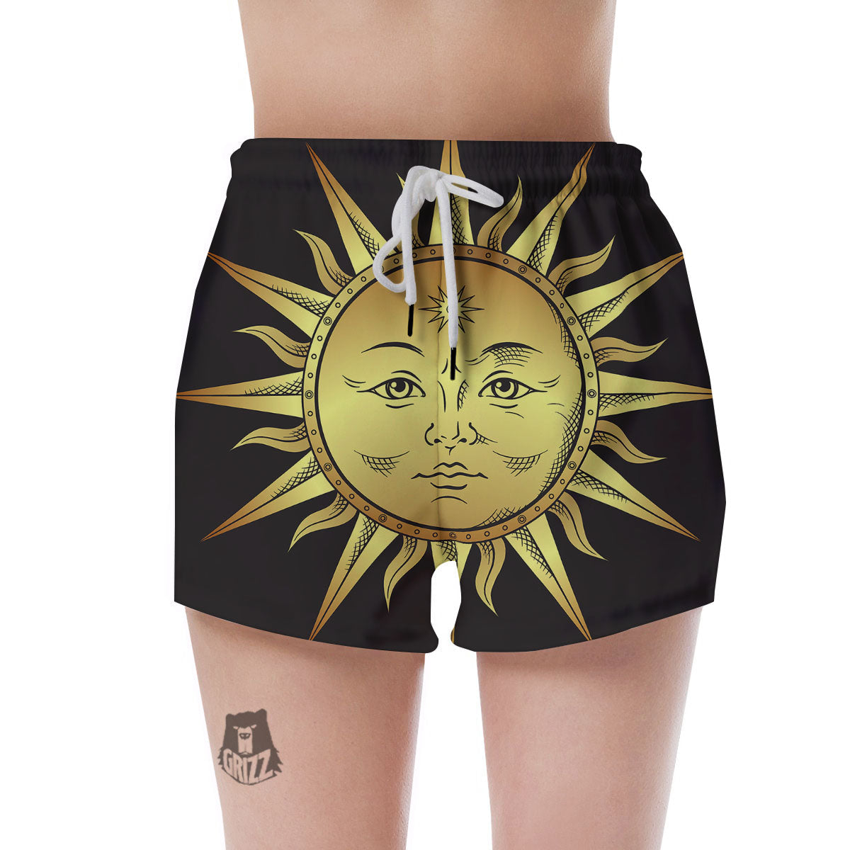 Celestial Sun Gold And Black Print Women's Shorts-grizzshop