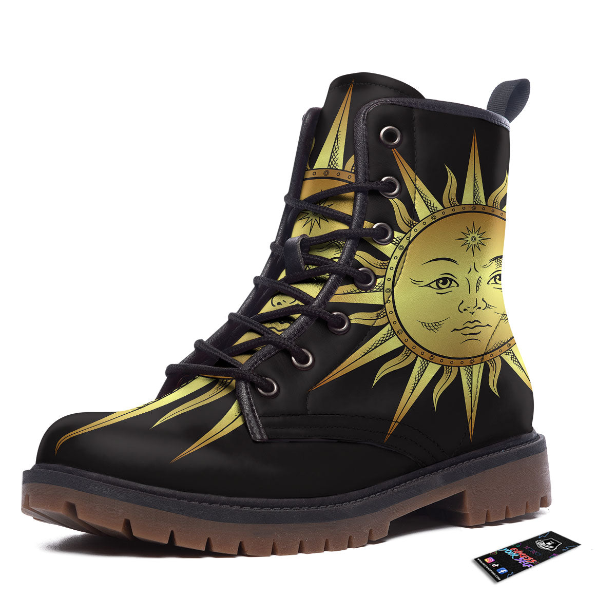 Celestial Sun Gold And Black Print Work Boots-grizzshop