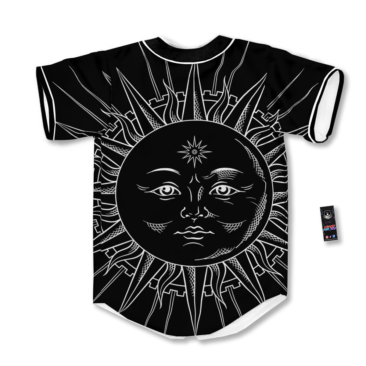 Celestial Sun White And Black Print Baseball Jersey-grizzshop