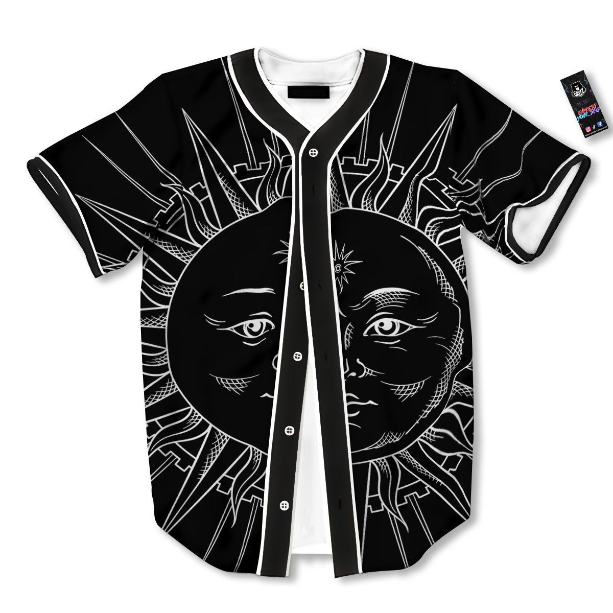 Celestial Sun White And Black Print Baseball Jersey-grizzshop