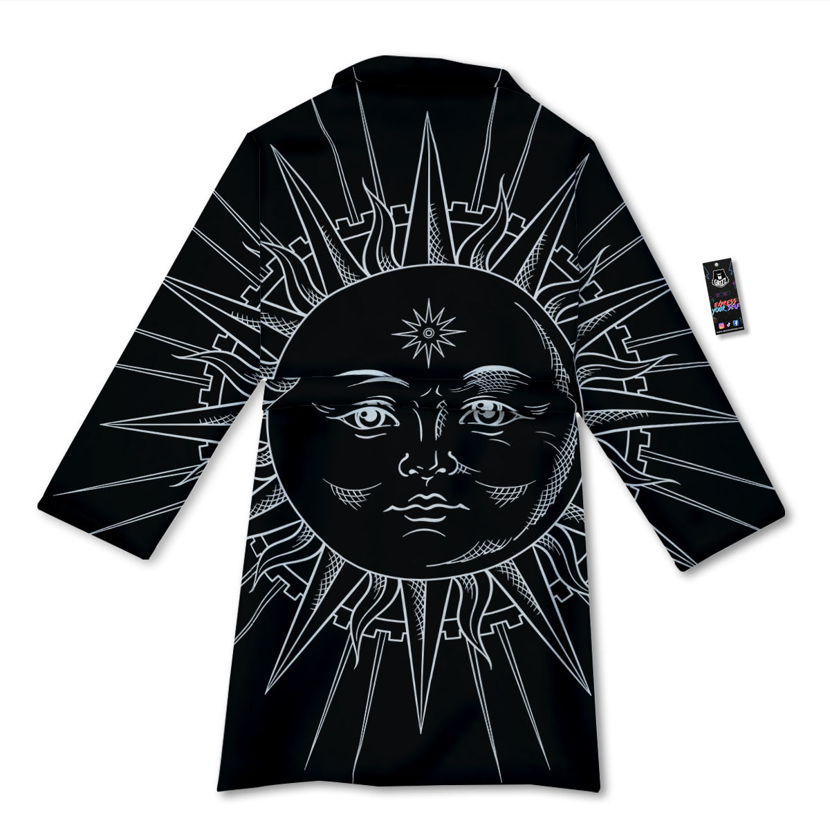 Celestial Sun White And Black Print Bathrobe-grizzshop