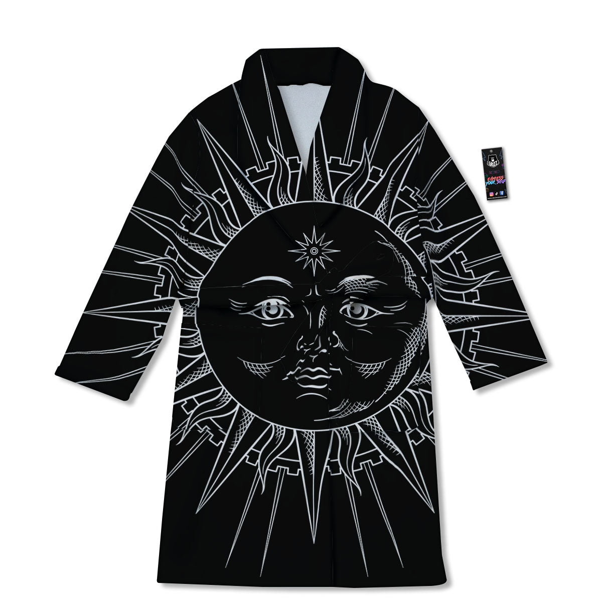 Celestial Sun White And Black Print Bathrobe-grizzshop