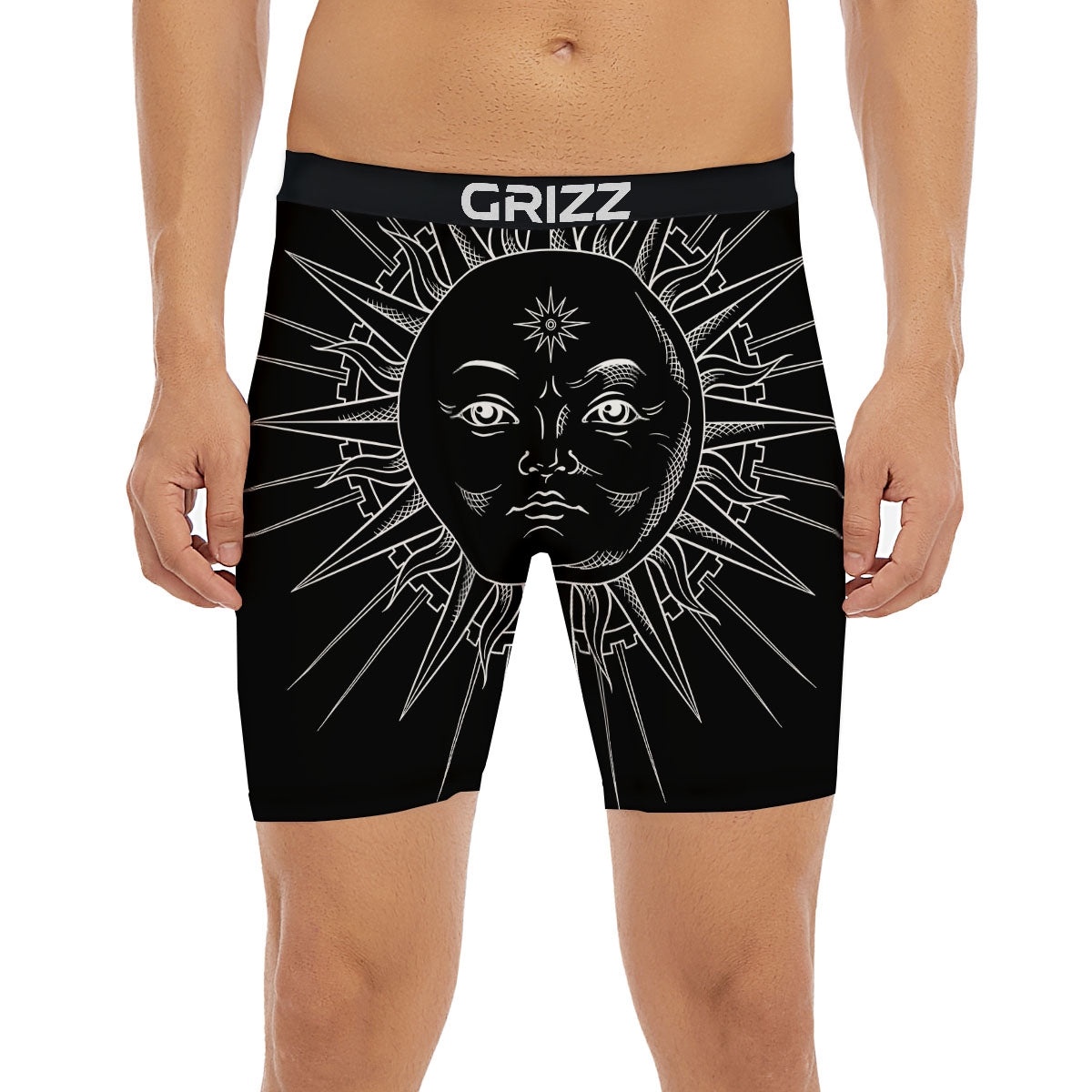 Celestial Sun White And Black Print Boxer Briefs-grizzshop