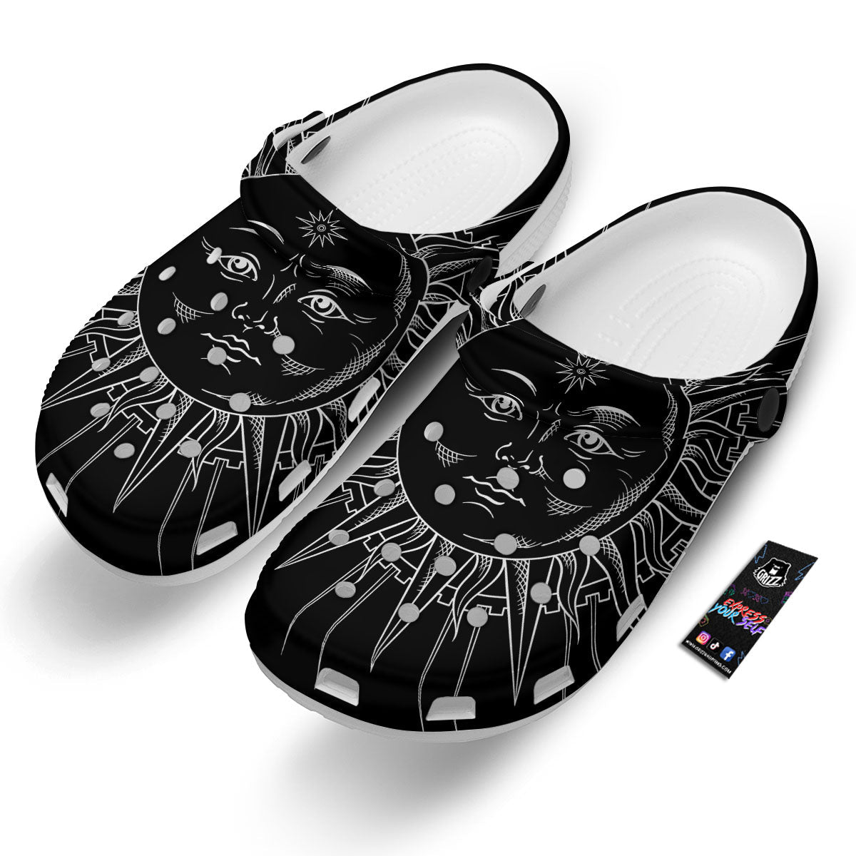 Celestial Sun White And Black Print Clog-grizzshop
