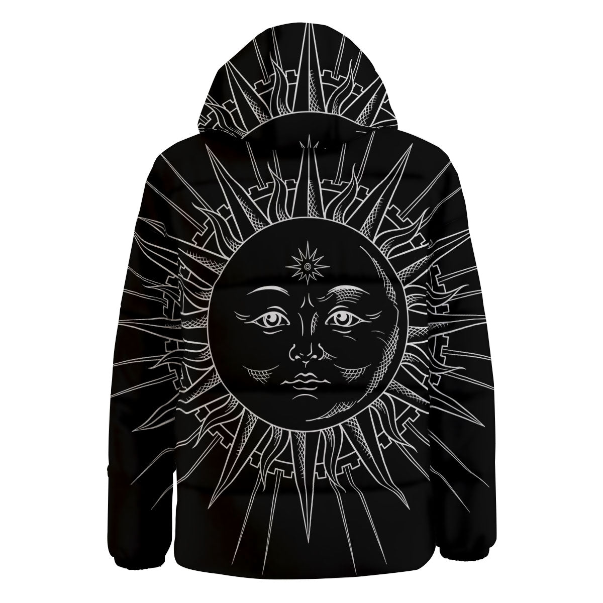 Celestial Sun White And Black Print Down Jacket-grizzshop