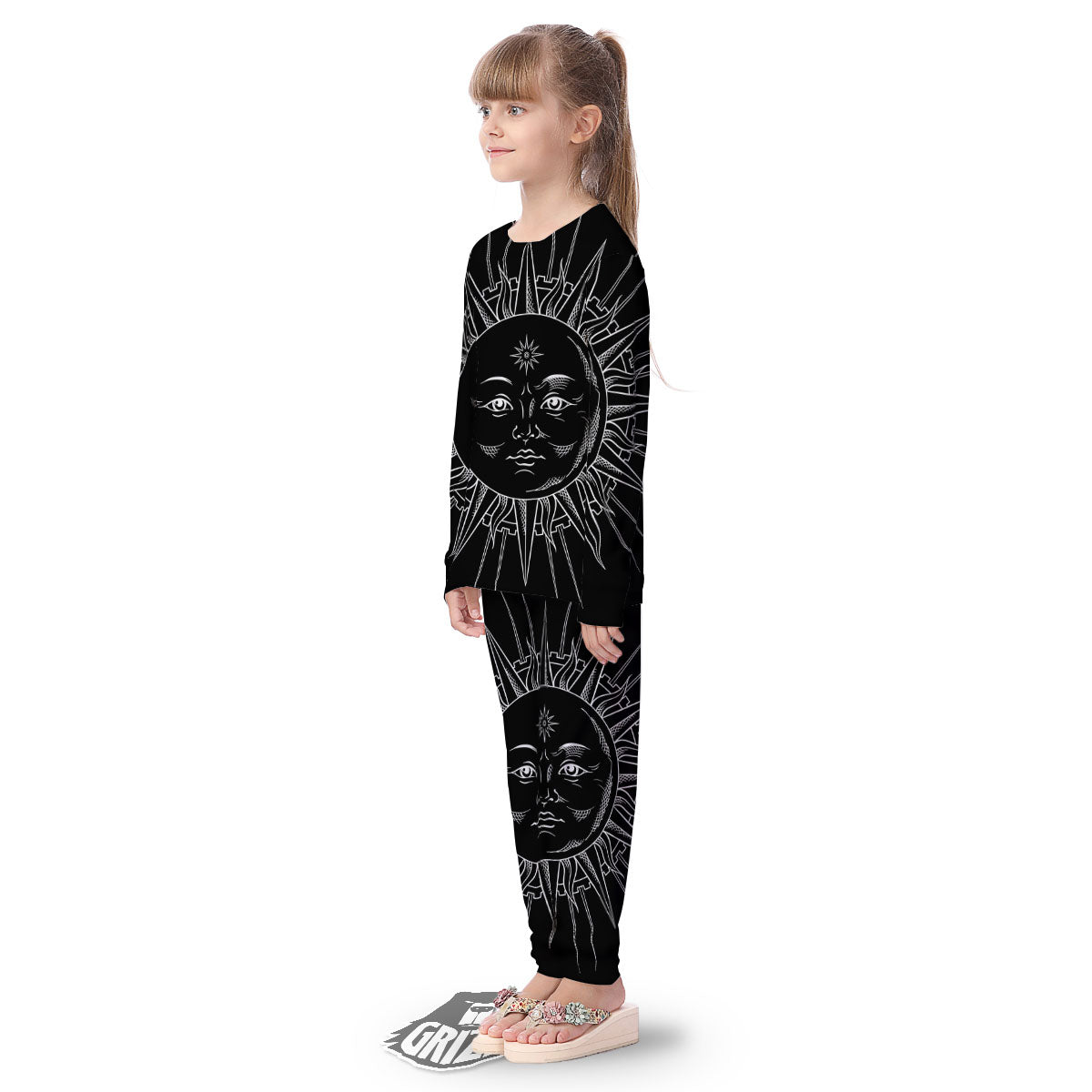 Celestial Sun White And Black Print Kid's Pajamas-grizzshop