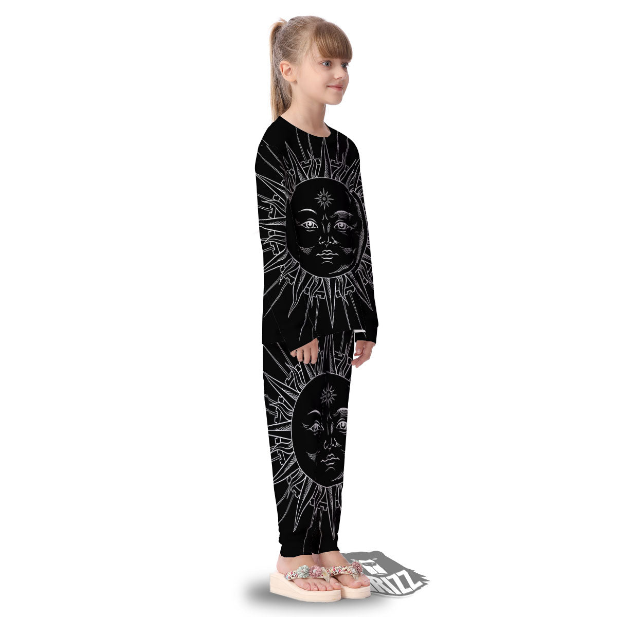 Celestial Sun White And Black Print Kid's Pajamas-grizzshop