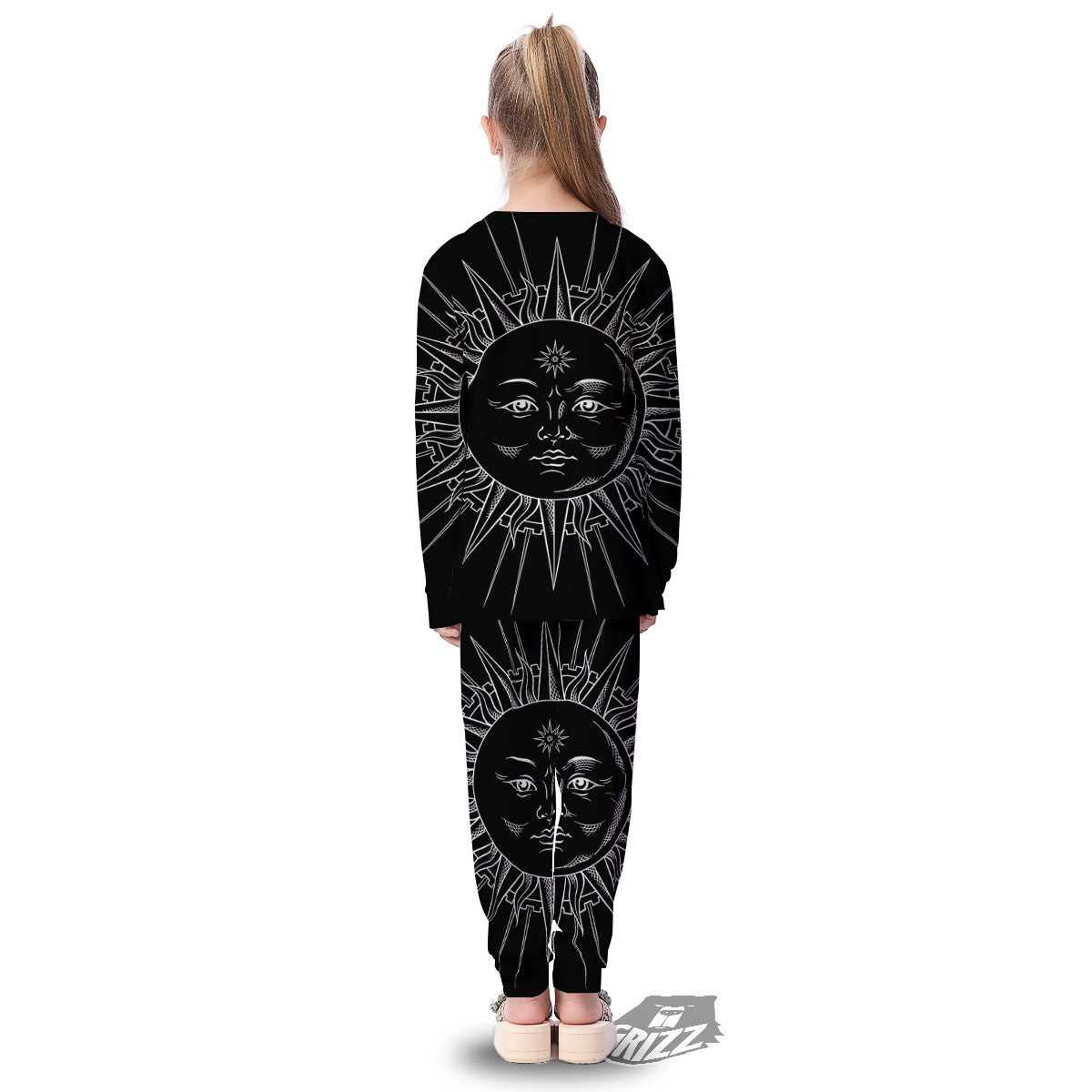 Celestial Sun White And Black Print Kid's Pajamas-grizzshop