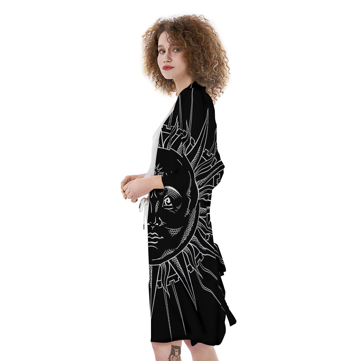 Celestial Sun White And Black Print Kimono-grizzshop