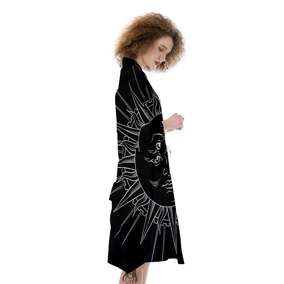 Celestial Sun White And Black Print Kimono-grizzshop