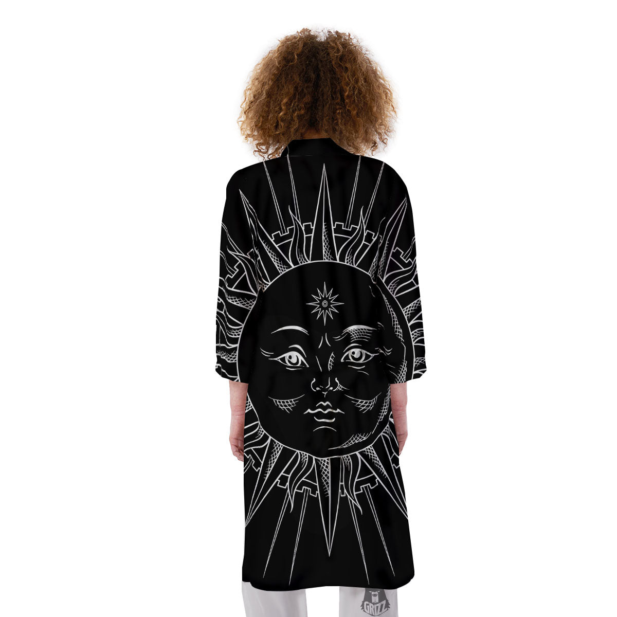 Celestial Sun White And Black Print Kimono-grizzshop