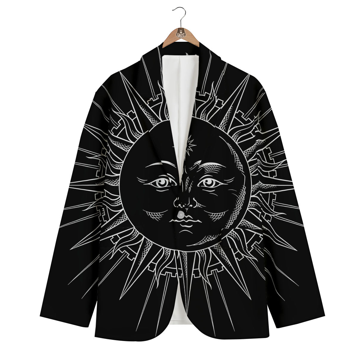 Celestial Sun White And Black Print Men's Blazer-grizzshop