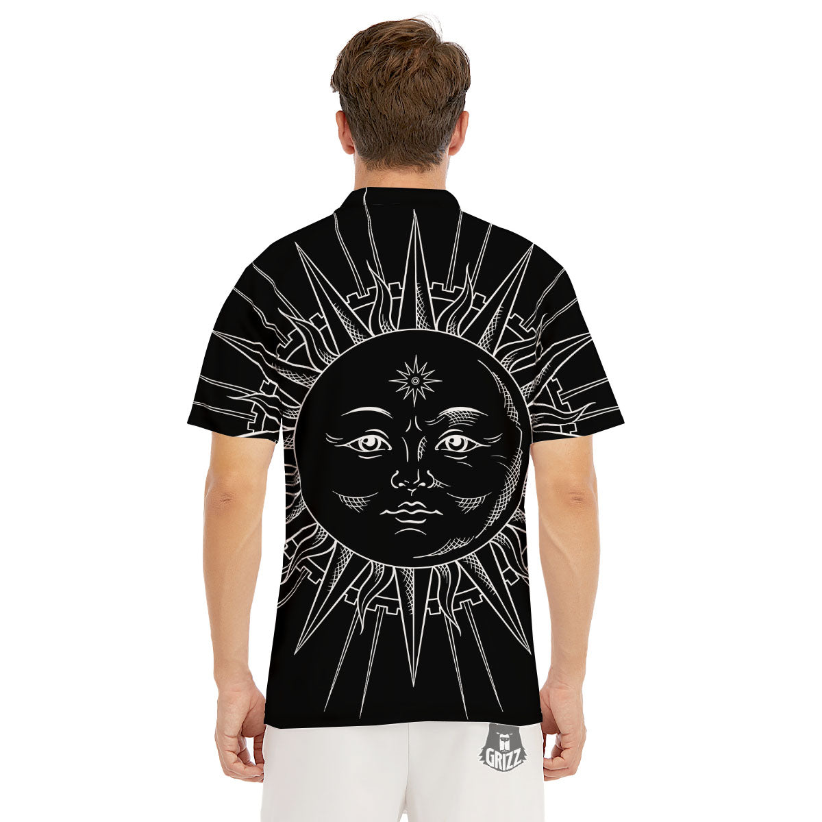 Celestial Sun White And Black Print Men's Golf Shirts-grizzshop