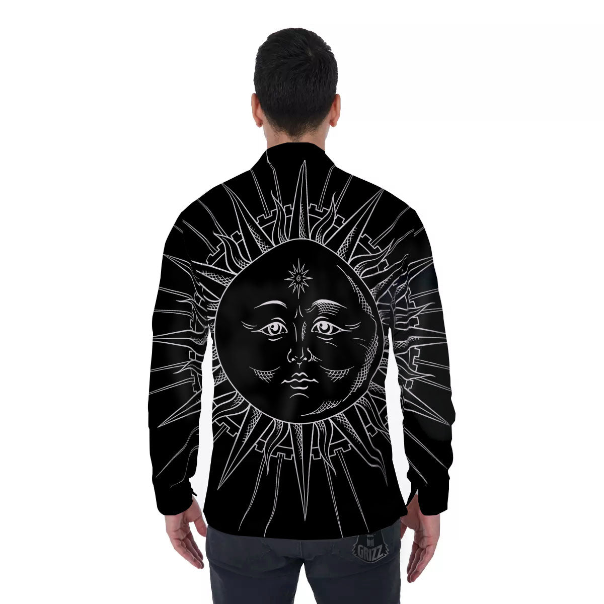 Celestial Sun White And Black Print Men's Long Sleeve Shirts-grizzshop