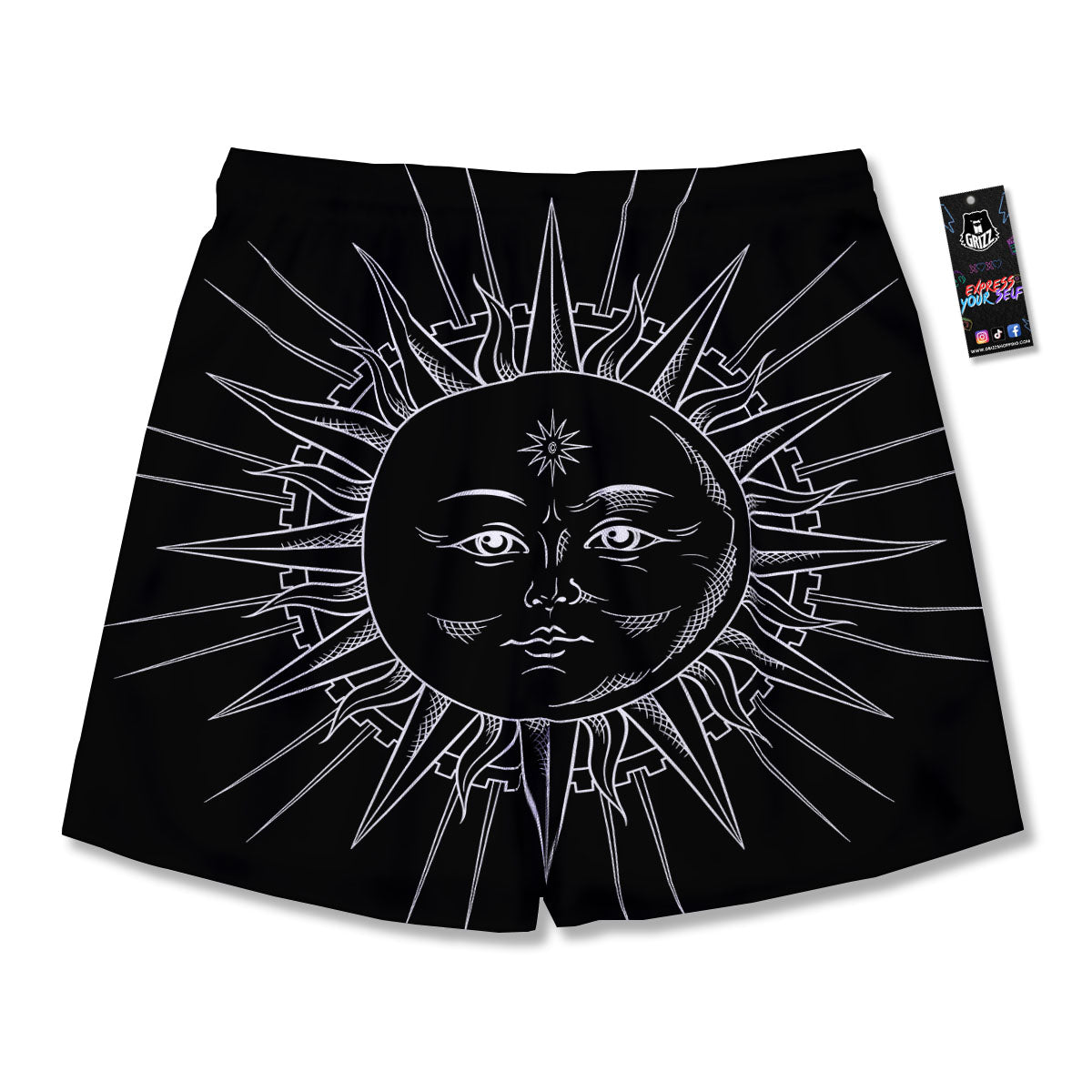 Celestial Sun White And Black Print Men's Running Shorts-grizzshop