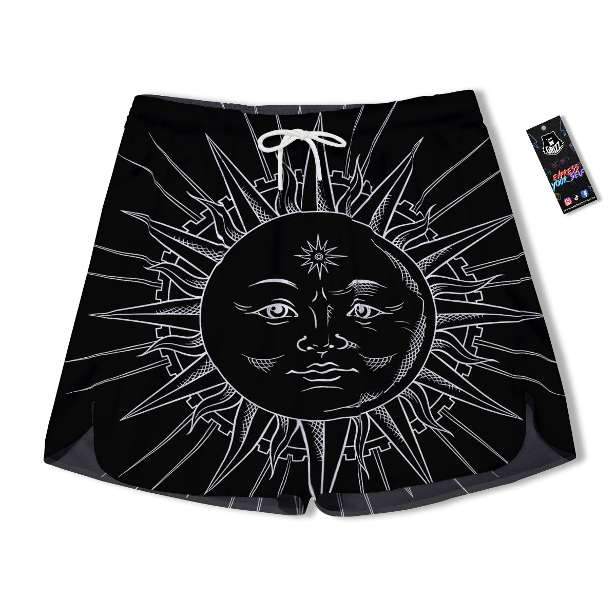 Celestial Sun White And Black Print Men's Running Shorts-grizzshop