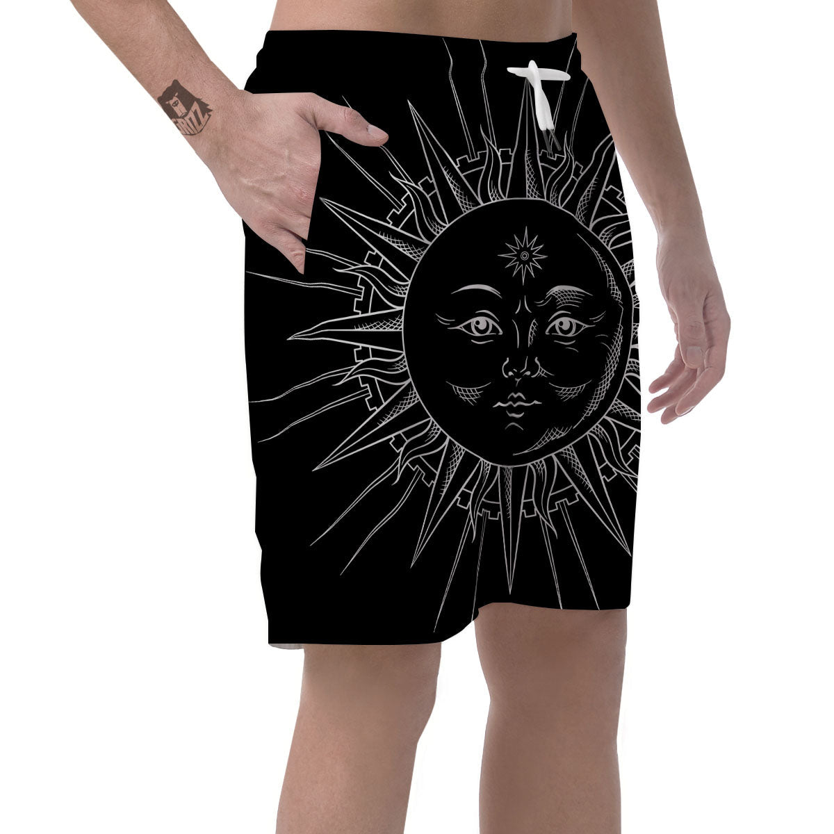 Celestial Sun White And Black Print Men's Shorts-grizzshop