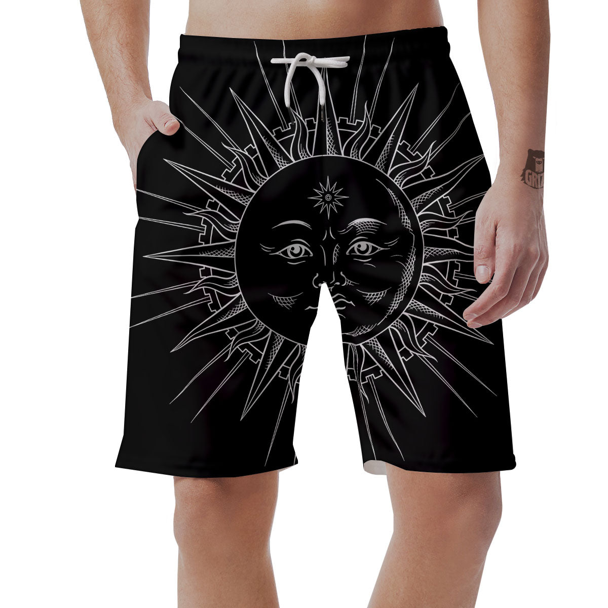 Celestial Sun White And Black Print Men's Shorts-grizzshop