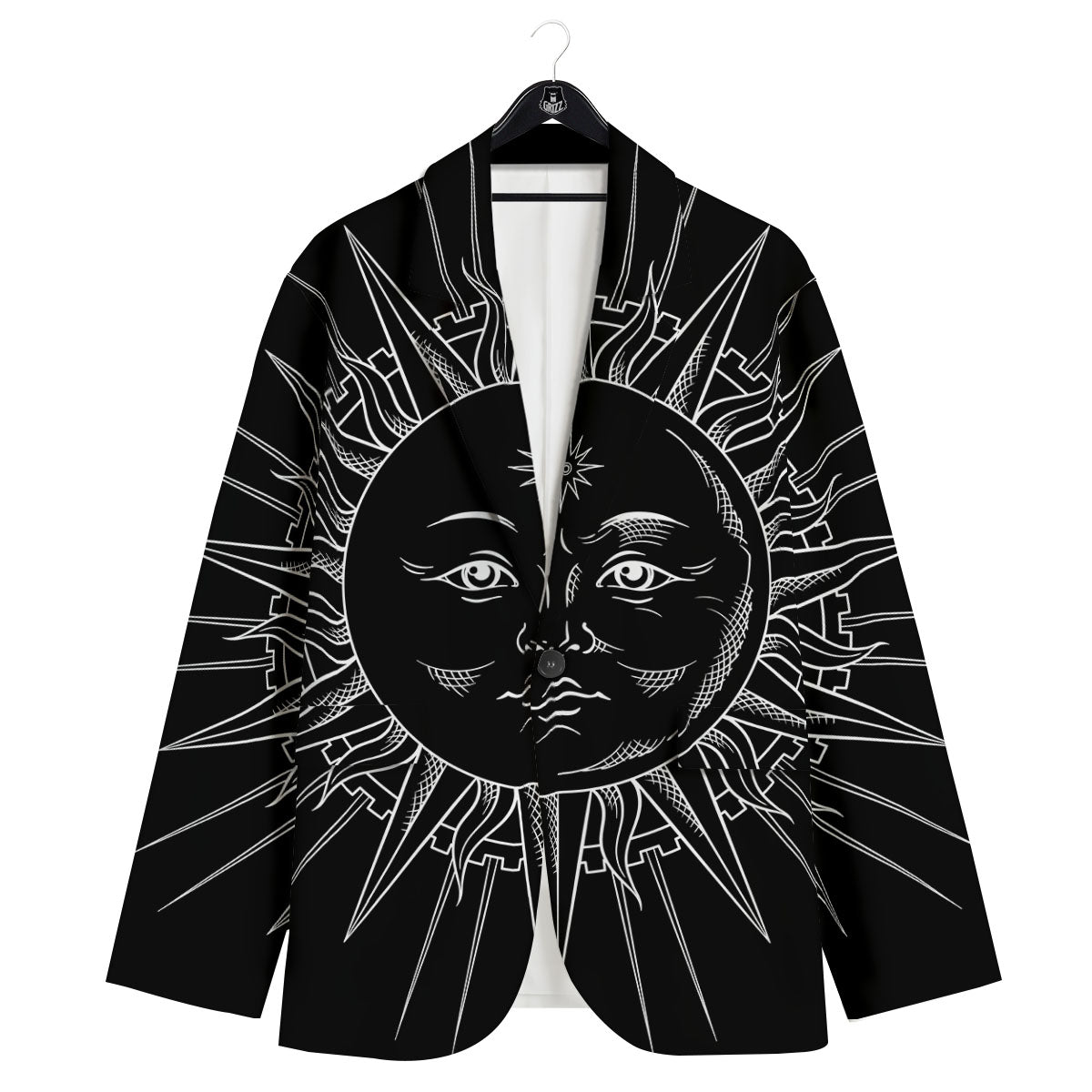 Celestial Sun White And Black Print Men's Sport Coat-grizzshop