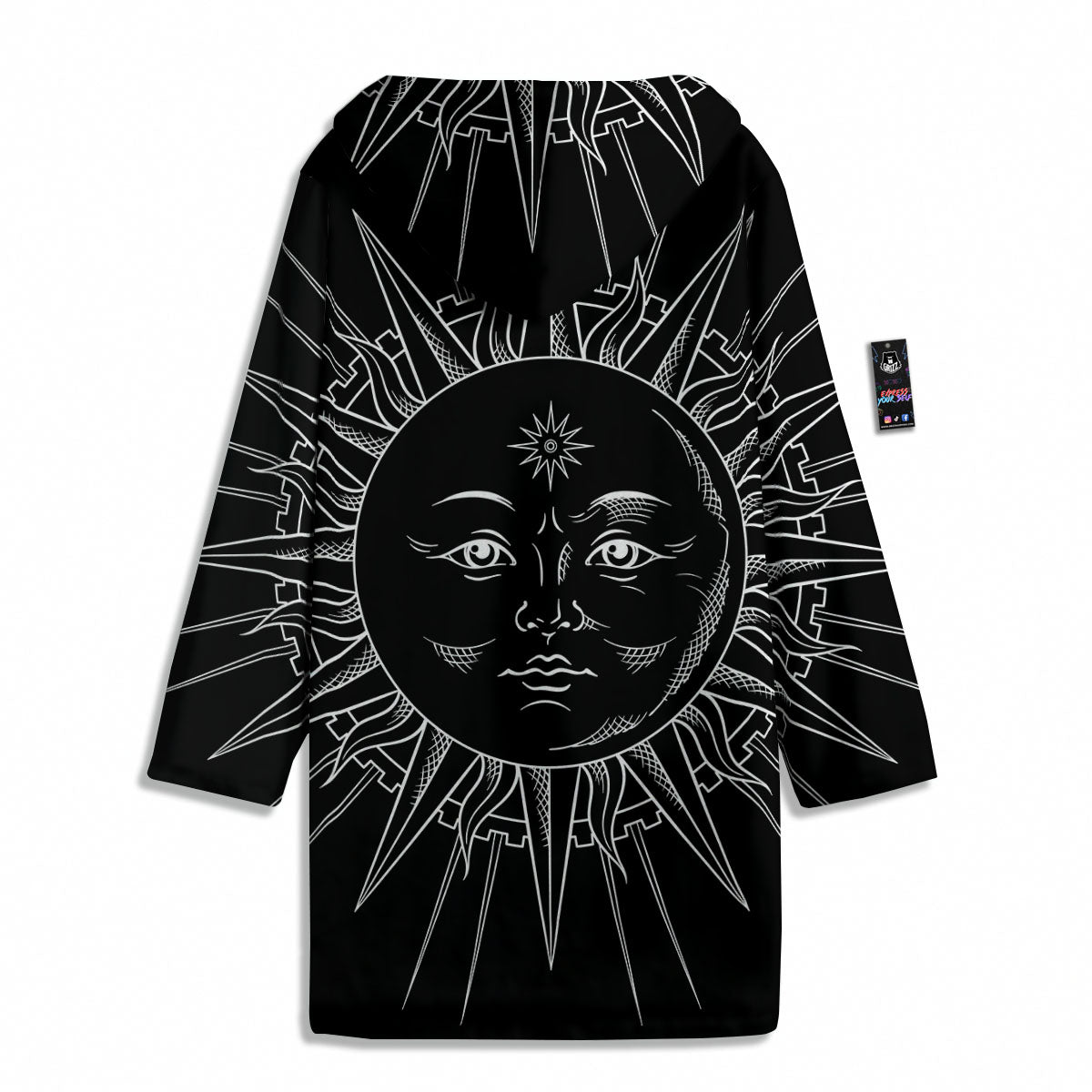 Celestial Sun White And Black Print Men's Windbreaker Jacket-grizzshop