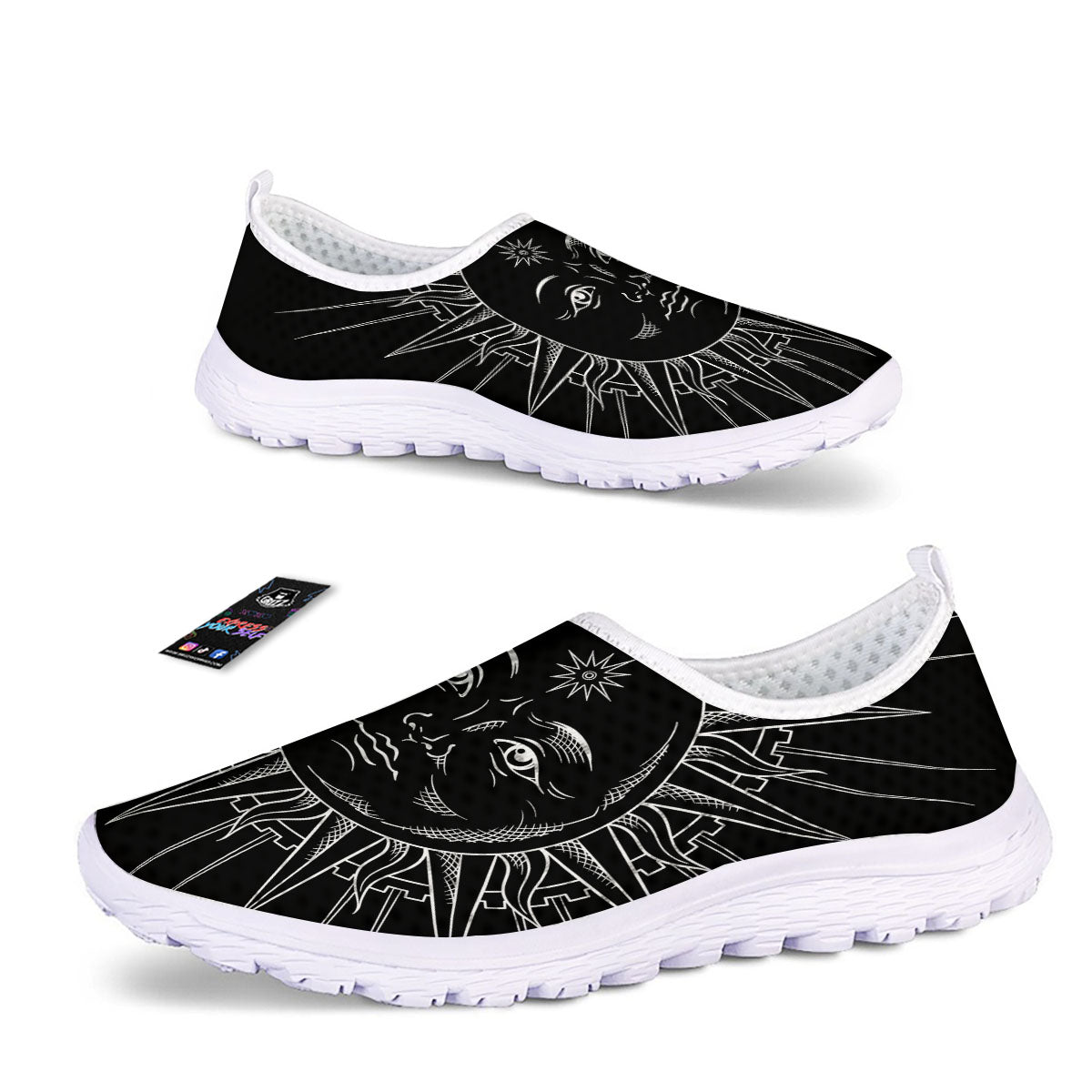 Celestial Sun White And Black Print Nurse Shoes-grizzshop