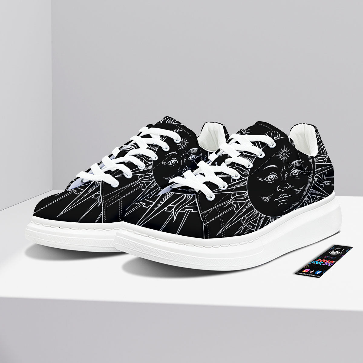 Celestial Sun White And Black Print Platform Shoes-grizzshop