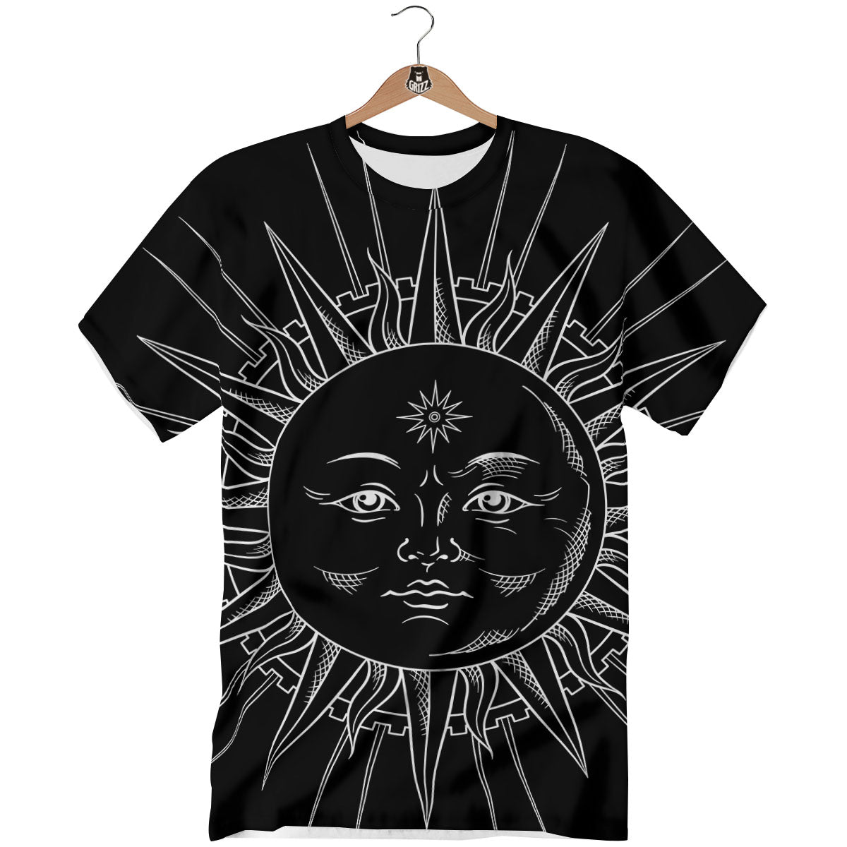 Celestial Sun White And Black Print T-Shirt-grizzshop