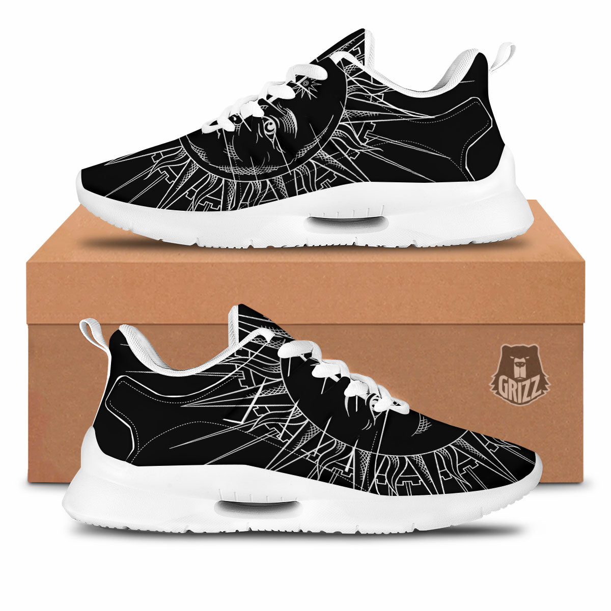 Celestial Sun White And Black Print Tennis Shoes-grizzshop