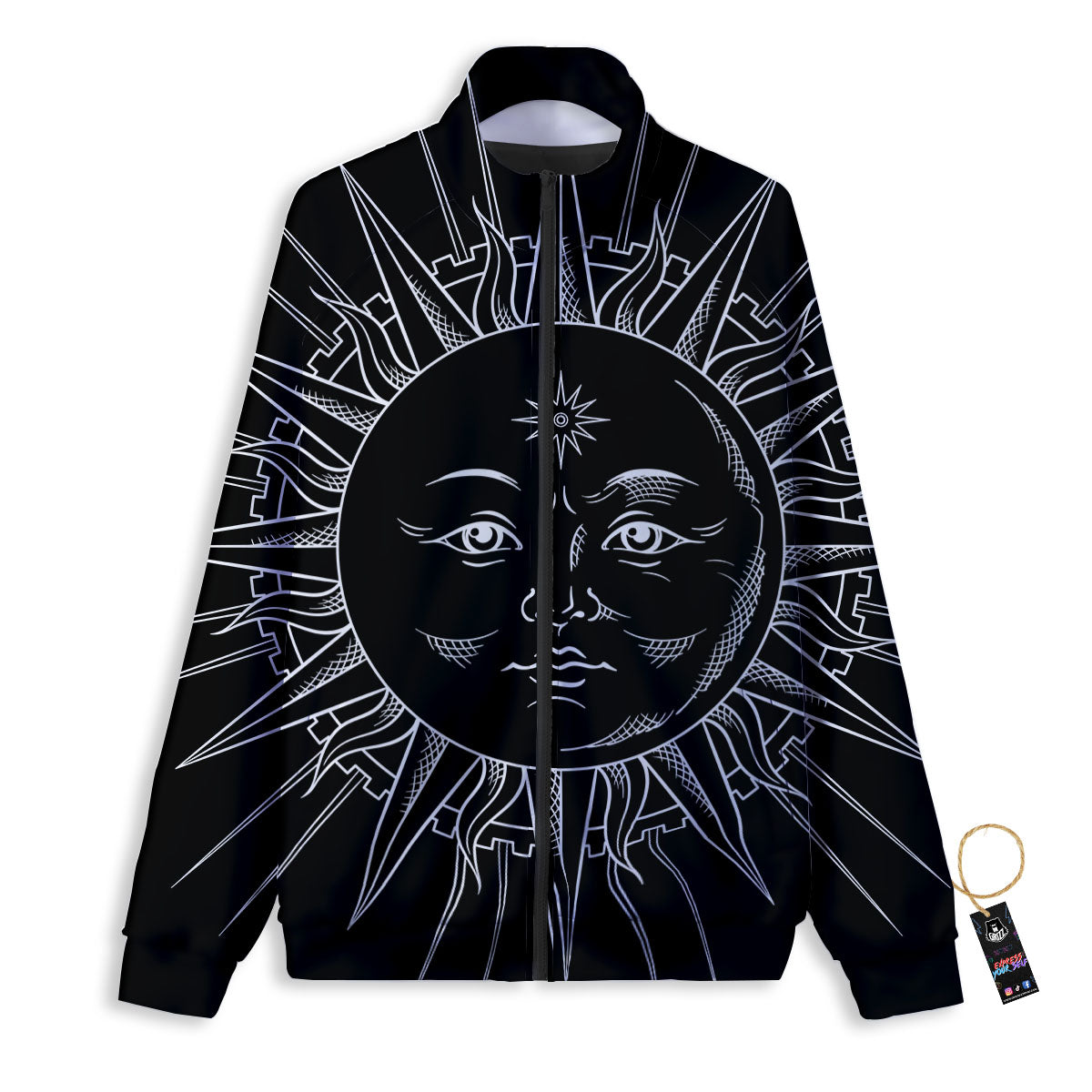 Celestial Sun White And Black Print Track Jacket-grizzshop