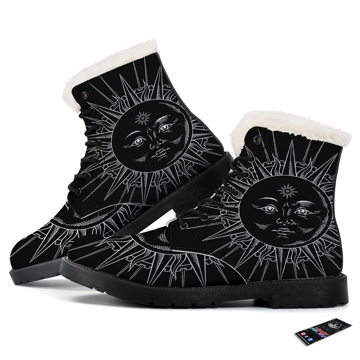 Celestial Sun White And Black Print Winter Boots-grizzshop