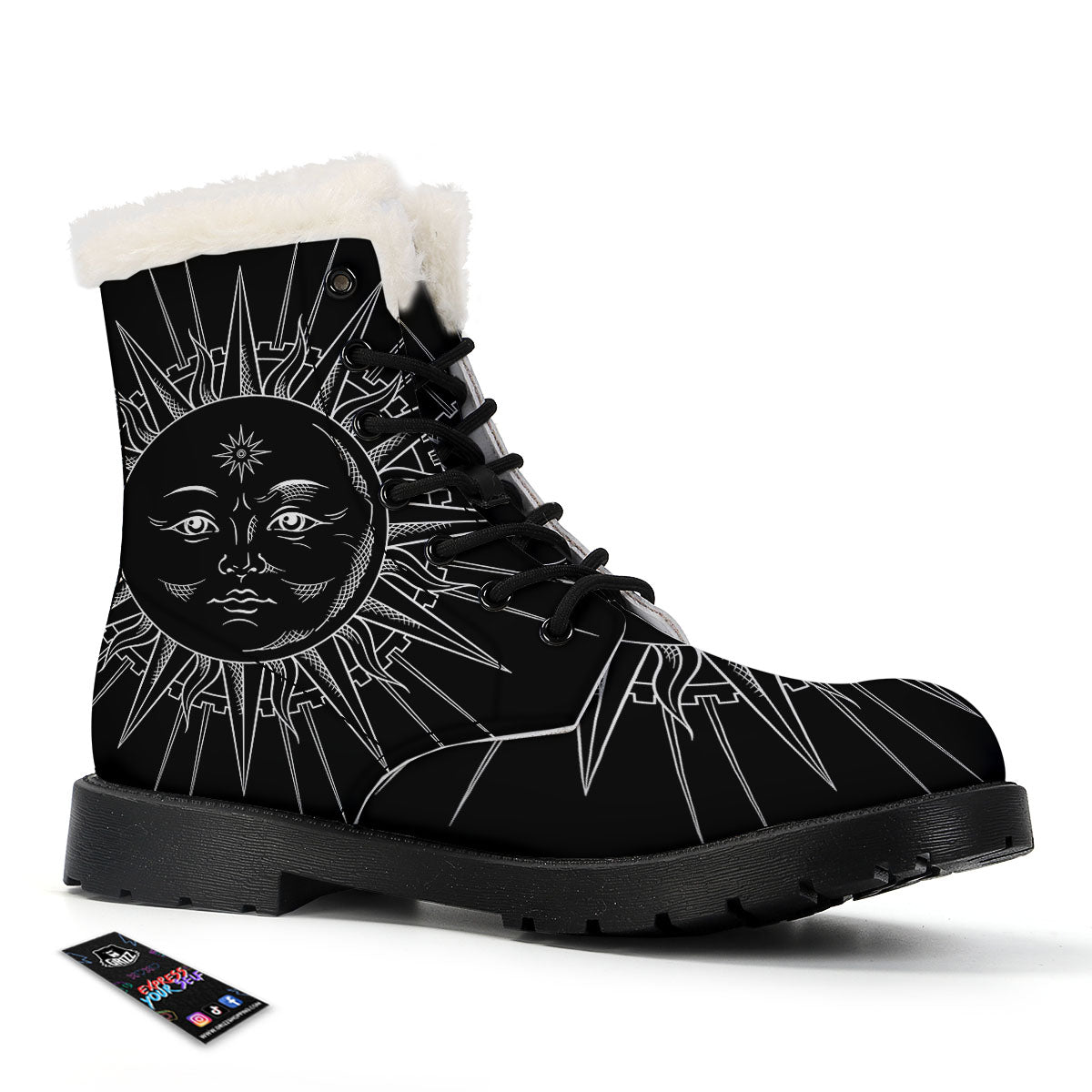 Celestial Sun White And Black Print Winter Boots-grizzshop