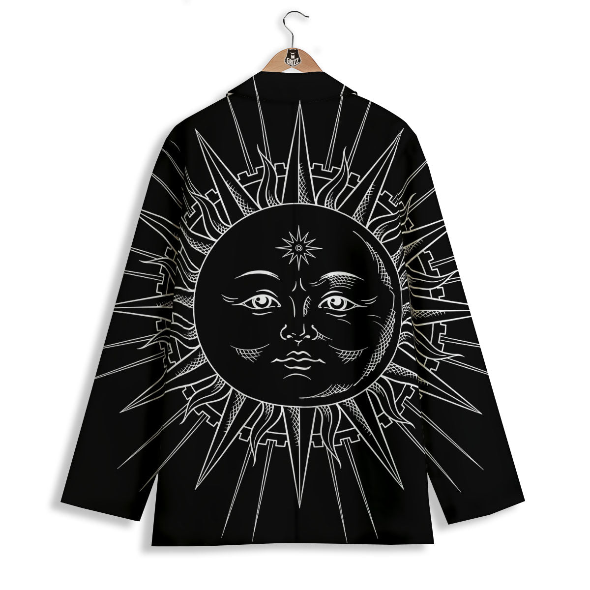 Celestial Sun White And Black Print Women's Blazer-grizzshop