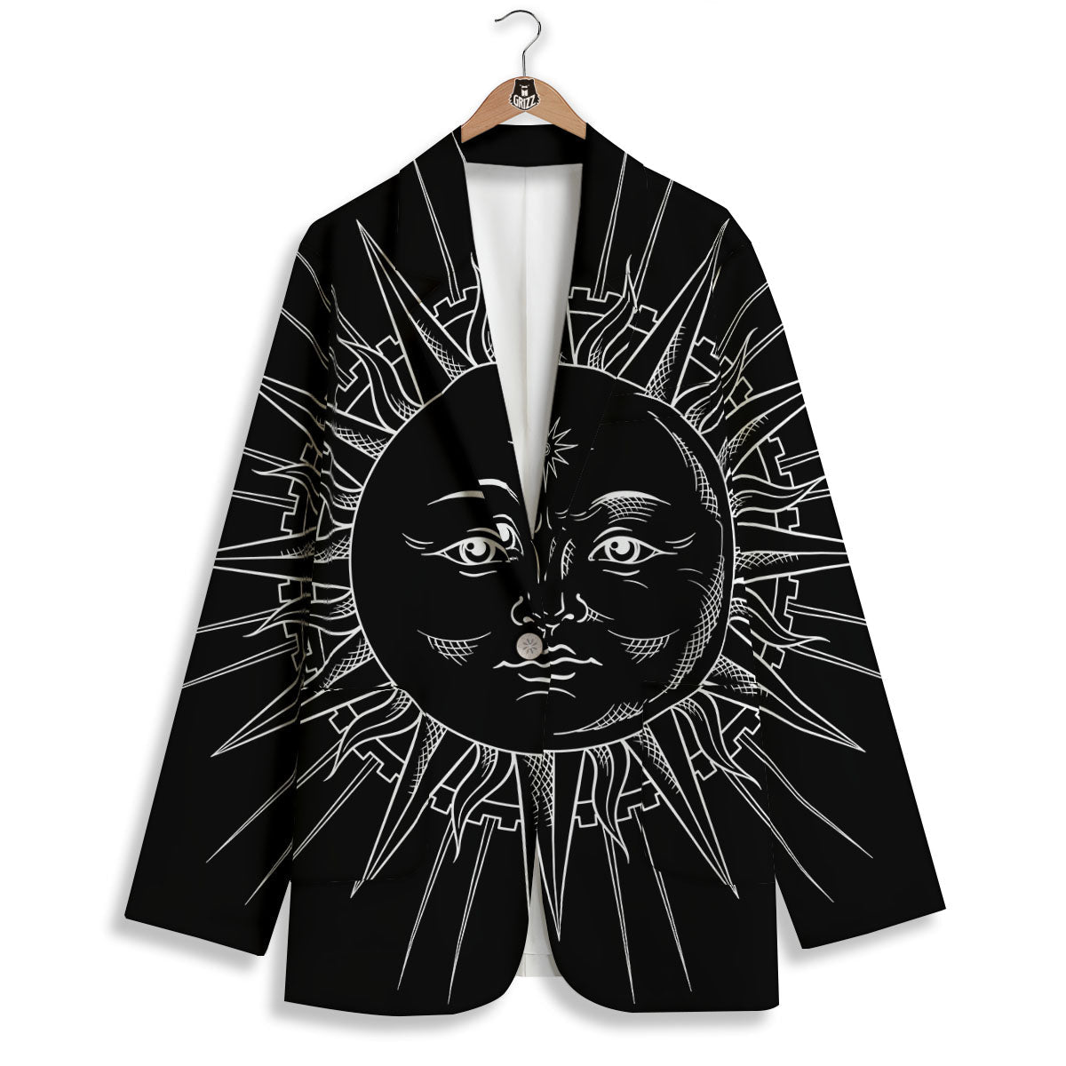 Celestial Sun White And Black Print Women's Blazer-grizzshop