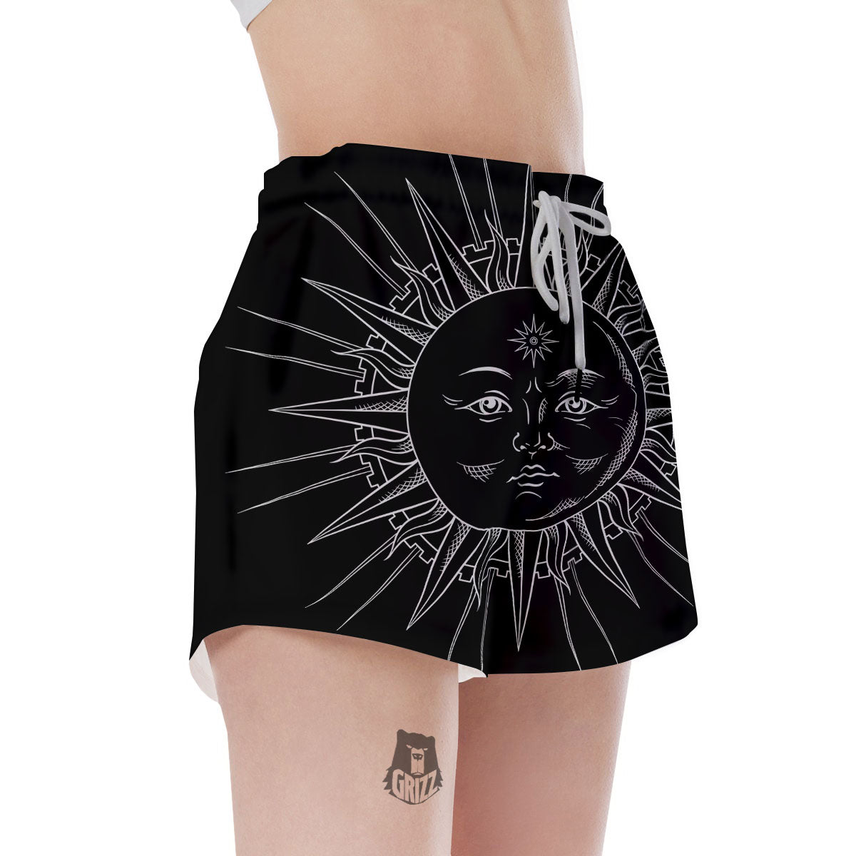 Celestial Sun White And Black Print Women's Shorts-grizzshop