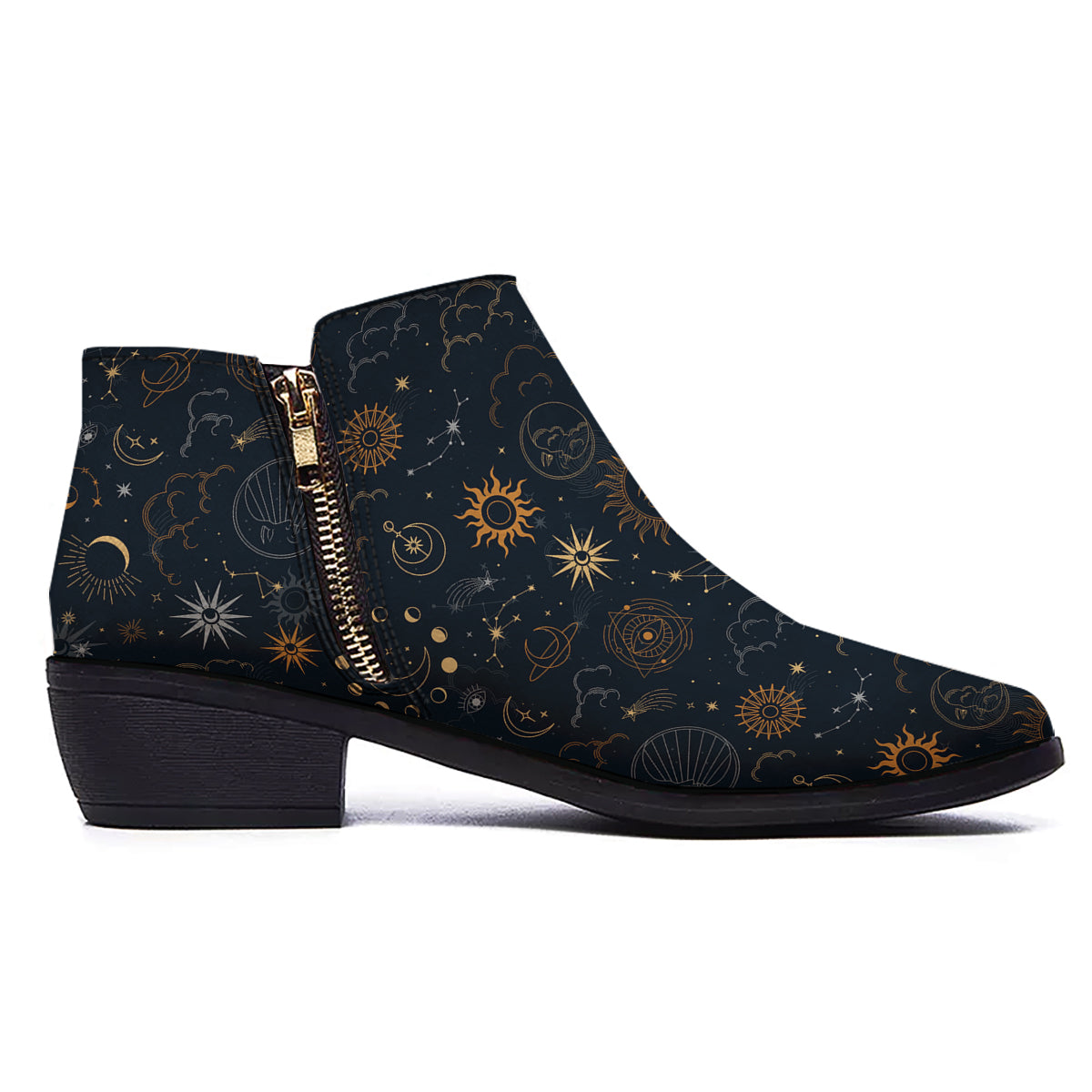 Celestial Vintage Print Pattern Ankle Boots-grizzshop