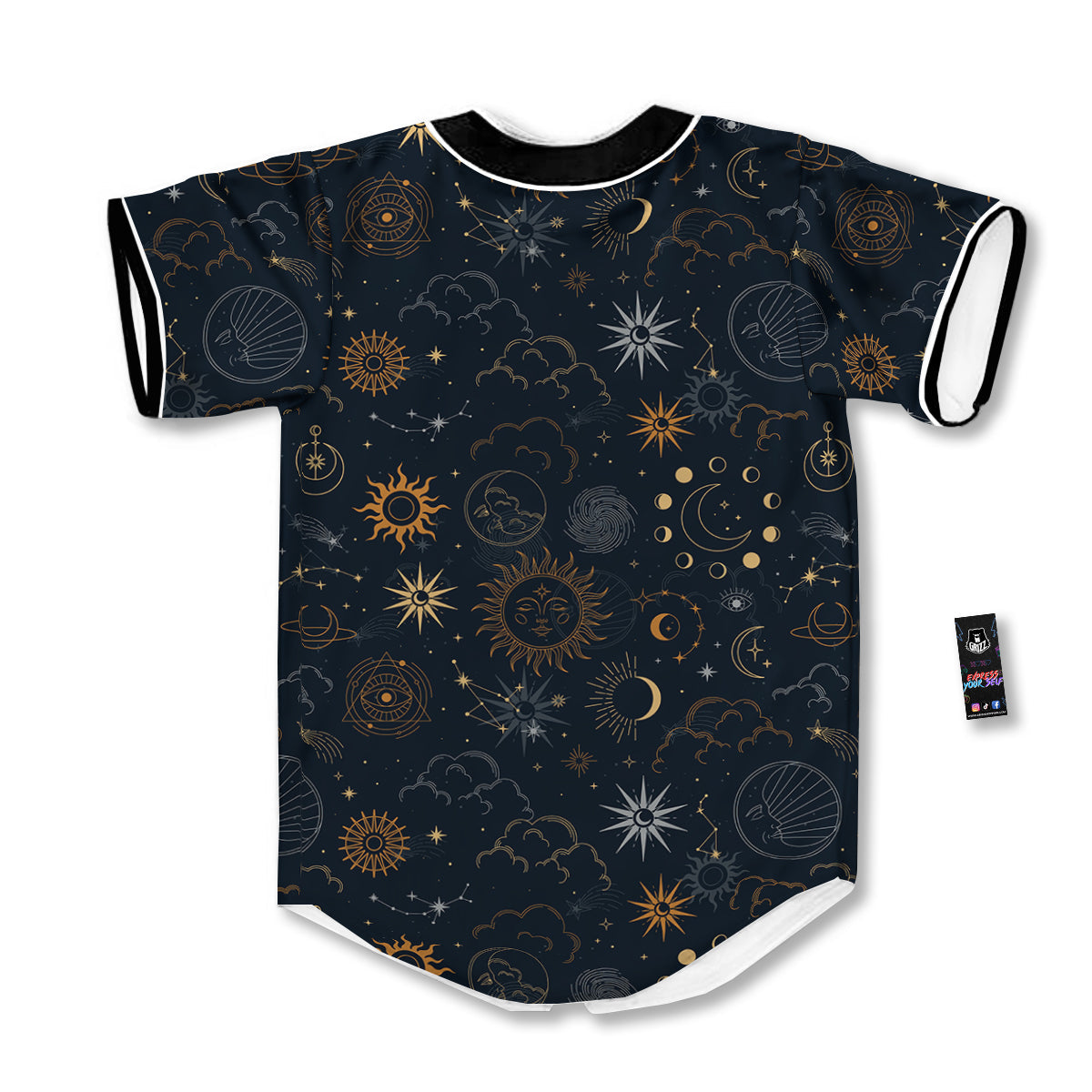 Celestial Vintage Print Pattern Baseball Jersey-grizzshop