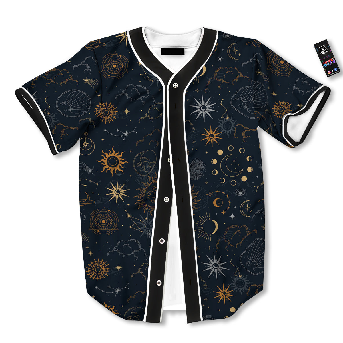 Celestial Vintage Print Pattern Baseball Jersey-grizzshop