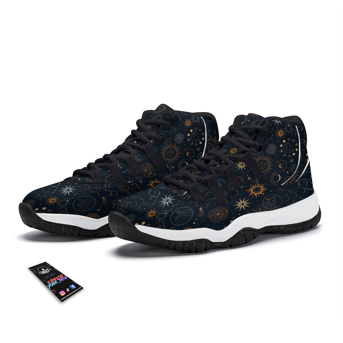 Celestial Vintage Print Pattern Black Bball Shoes-grizzshop