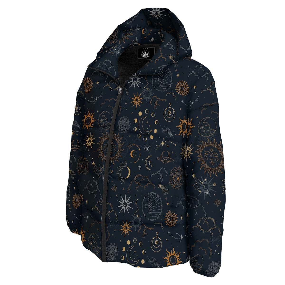 Celestial Vintage Print Pattern Down Jacket-grizzshop