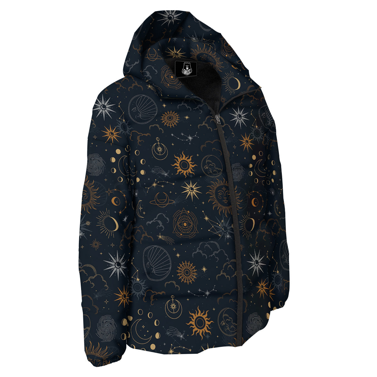 Celestial Vintage Print Pattern Down Jacket-grizzshop