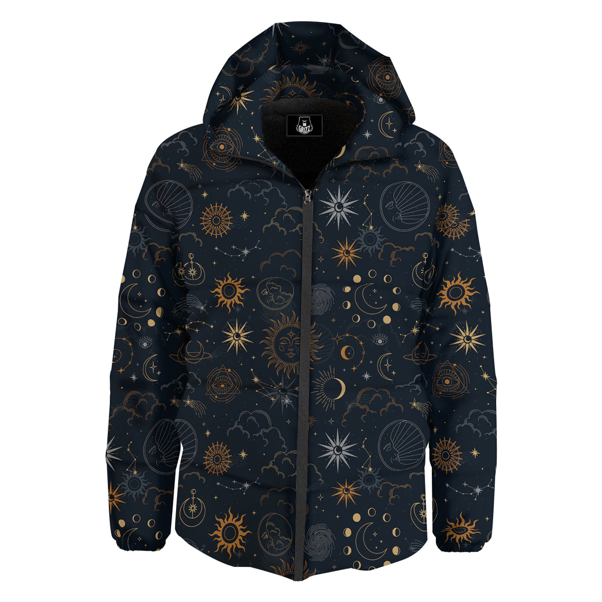Celestial Vintage Print Pattern Down Jacket-grizzshop