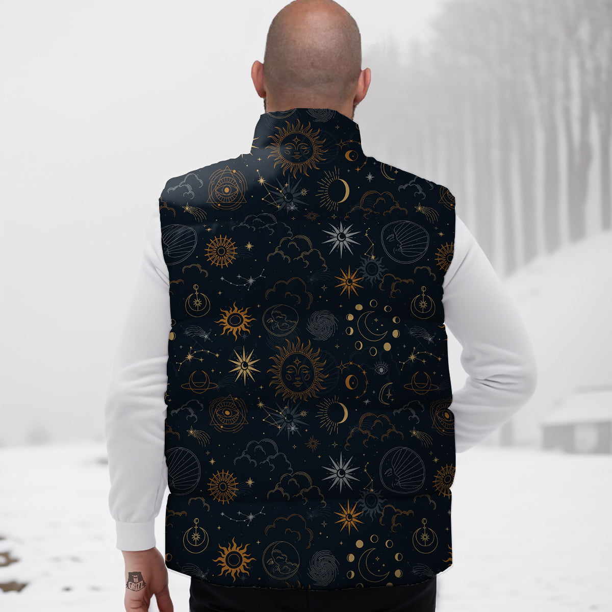 Celestial Vintage Print Pattern Down Vest