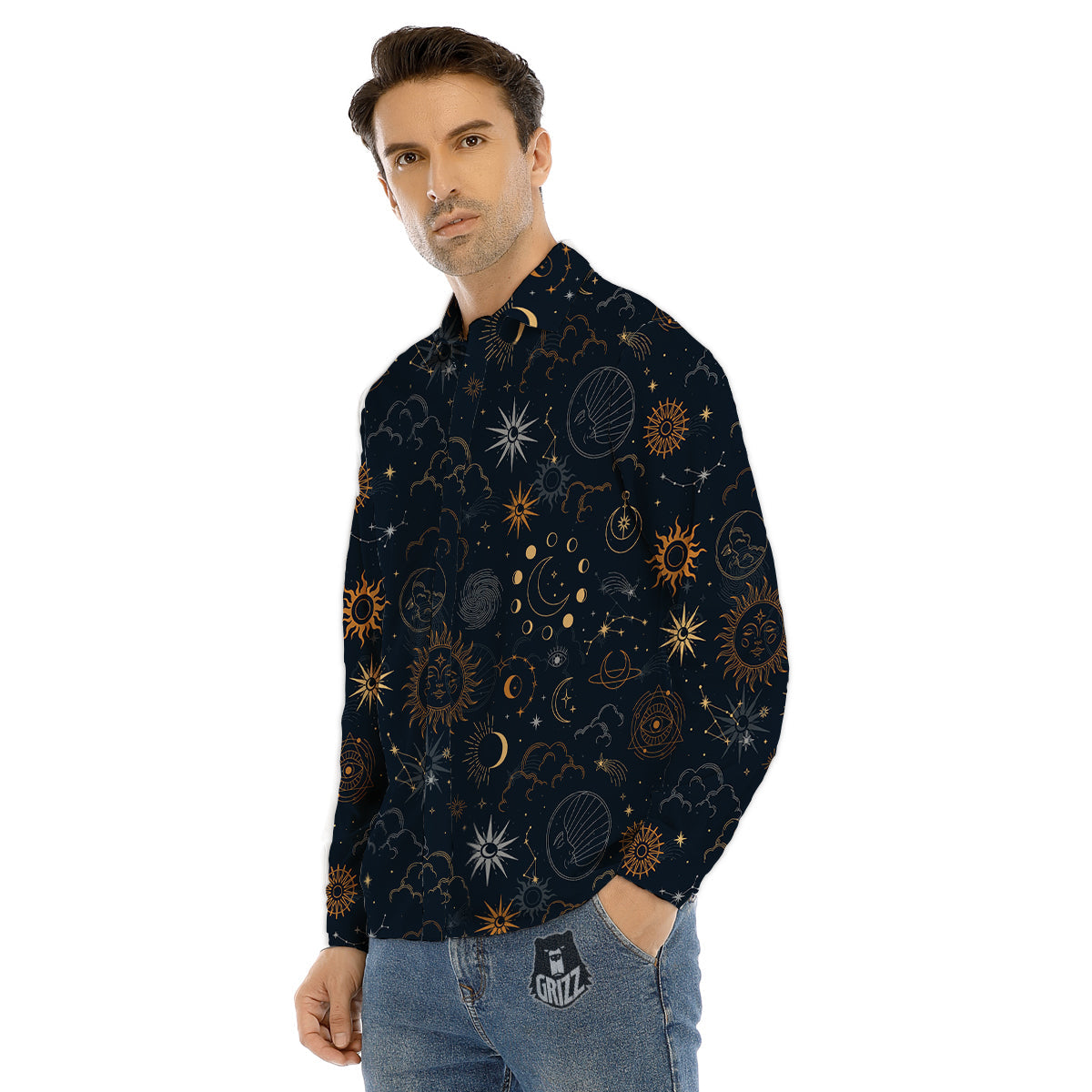 Celestial Vintage Print Pattern Men's Dress Shirts-grizzshop