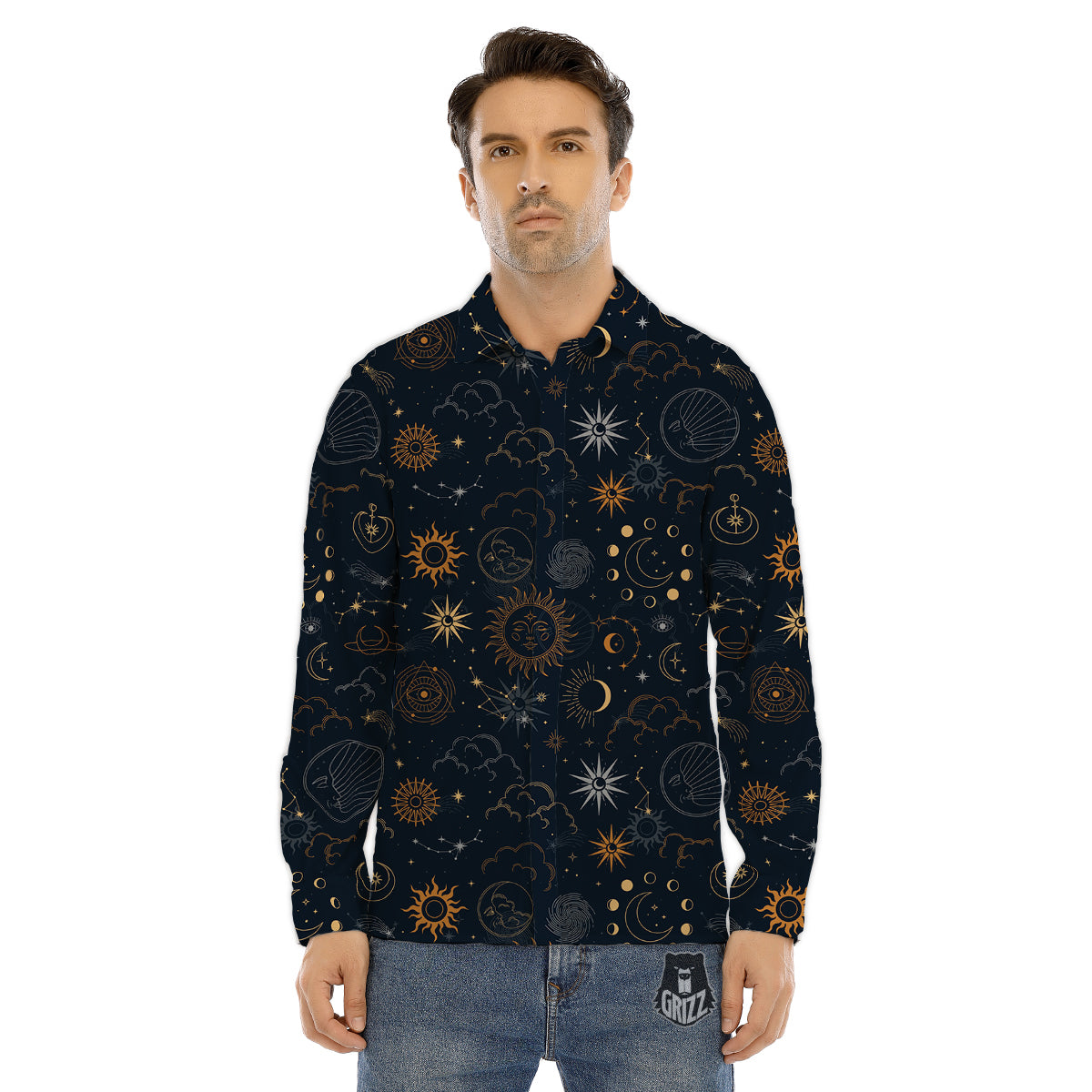Celestial Vintage Print Pattern Men's Dress Shirts-grizzshop