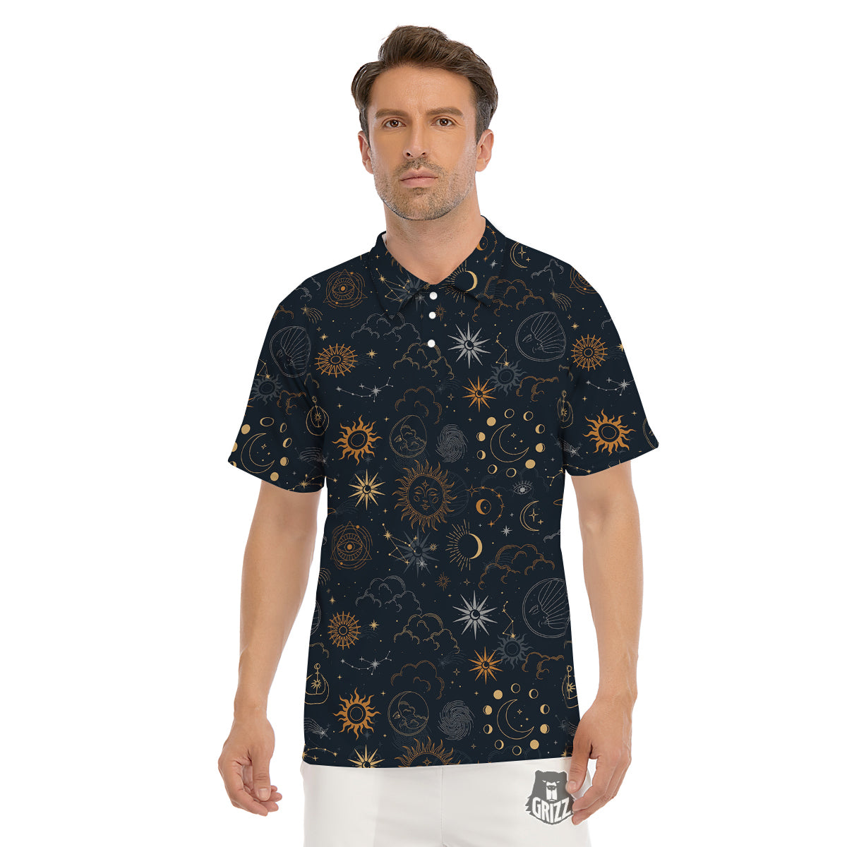 Celestial Vintage Print Pattern Men's Golf Shirts-grizzshop