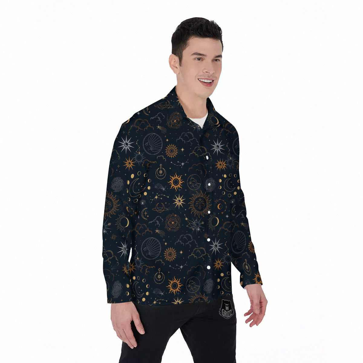 Celestial Vintage Print Pattern Men's Long Sleeve Shirts-grizzshop
