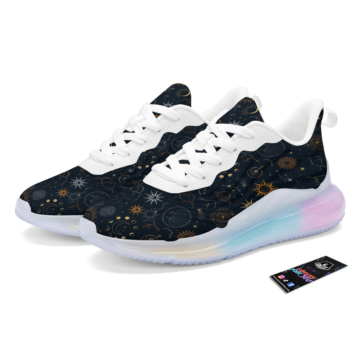 Celestial Vintage Print Pattern Running Sneakers-grizzshop
