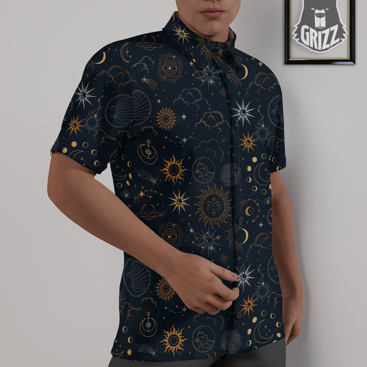Celestial Vintage Print Pattern Untucked Shirts-grizzshop